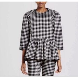 Victoria Beckham Women S Gingham Peplum Top Black White Checkered Preppy